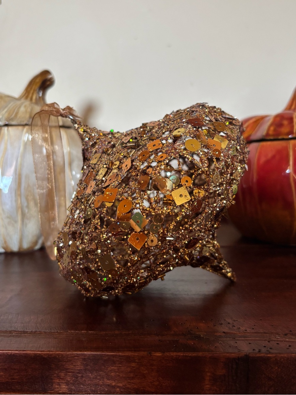 Large Gold Sparkle Christmas Decor Vintage Ornament